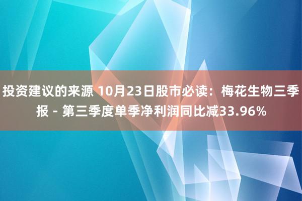 投资建议的来源 10月23日股市必读：梅花生物三季报 - 第三季度单季净利润同比减33.96%