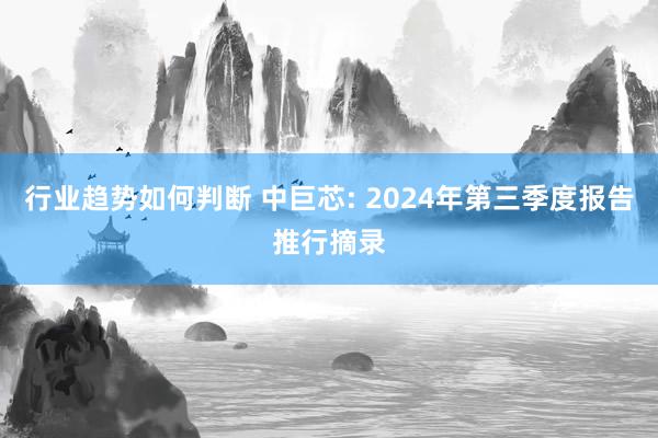 行业趋势如何判断 中巨芯: 2024年第三季度报告推行摘录