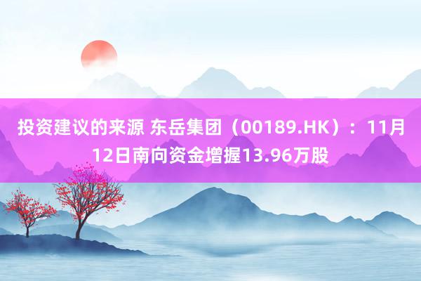 投资建议的来源 东岳集团（00189.HK）：11月12日南向资金增握13.96万股