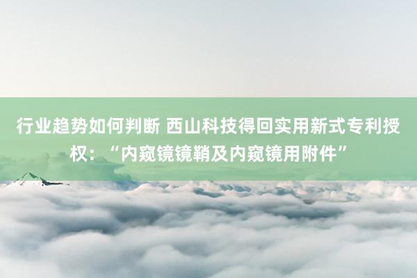 行业趋势如何判断 西山科技得回实用新式专利授权：“内窥镜镜鞘及内窥镜用附件”