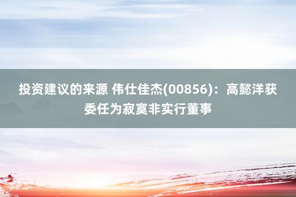 投资建议的来源 伟仕佳杰(00856)：高懿洋获委任为寂寞非实行董事