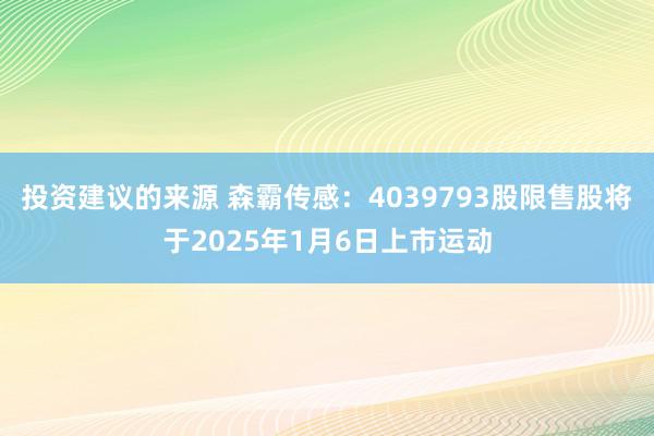 投资建议的来源 森霸传感：4039793股限售股将于2025年1月6日上市运动