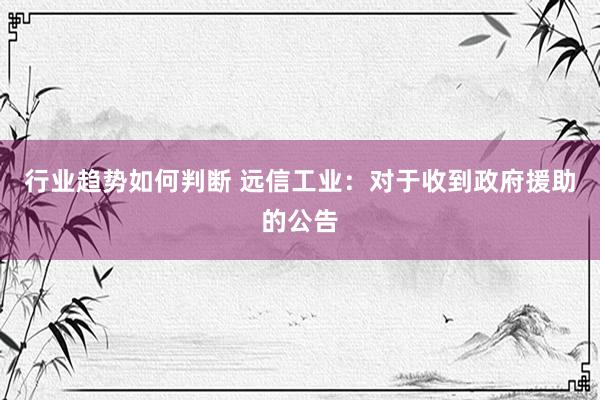 行业趋势如何判断 远信工业：对于收到政府援助的公告