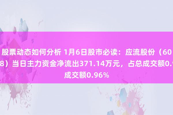 股票动态如何分析 1月6日股市必读：应流股份（603308）当日主力资金净流出371.14万元，占总成交额0.96%