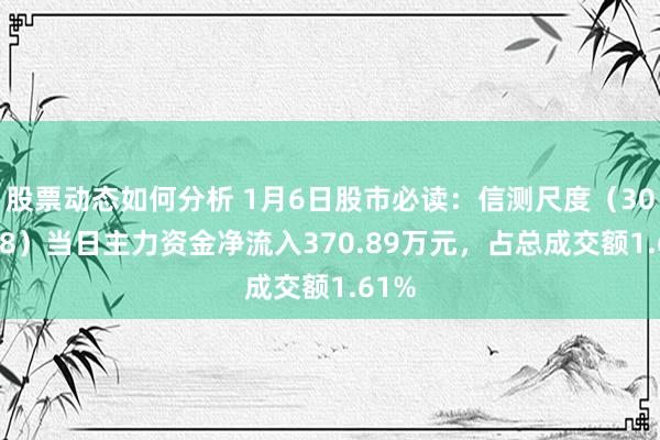 股票动态如何分析 1月6日股市必读：信测尺度（300938）当日主力资金净流入370.89万元，占总成交额1.61%