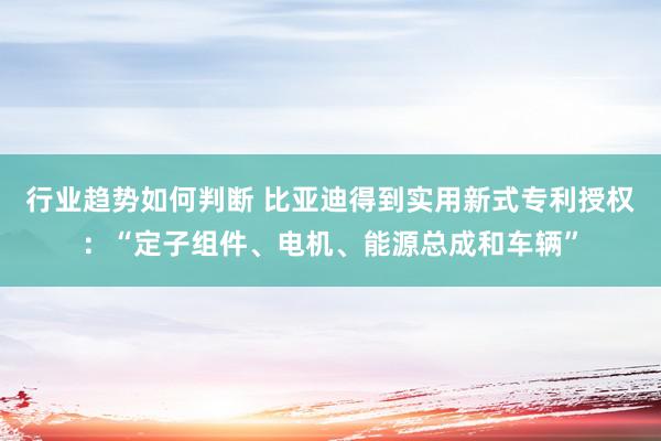 行业趋势如何判断 比亚迪得到实用新式专利授权：“定子组件、电机、能源总成和车辆”