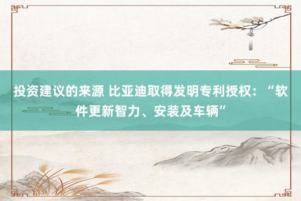 投资建议的来源 比亚迪取得发明专利授权：“软件更新智力、安装及车辆”