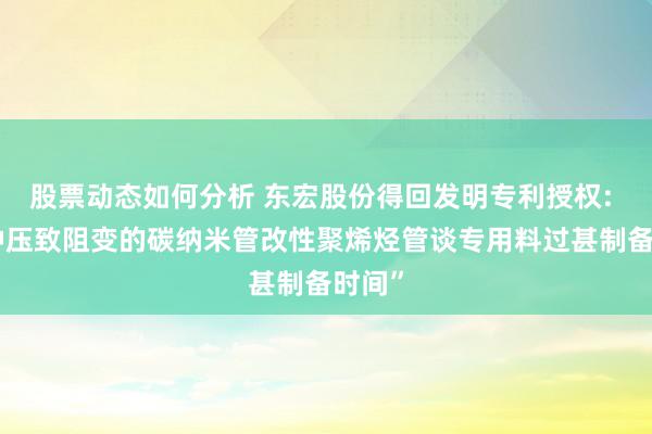 股票动态如何分析 东宏股份得回发明专利授权: “一种压致阻变的碳纳米管改性聚烯烃管谈专用料过甚制备时间”